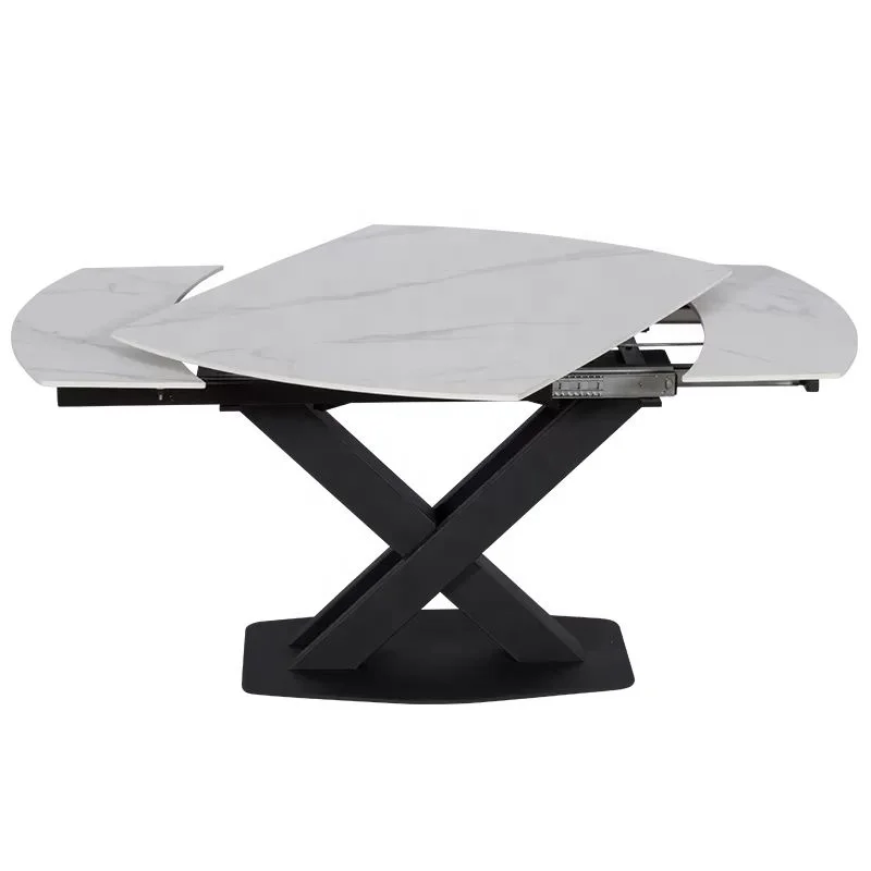 Luxury Marble Restaurant Extended Dining Table Round to Oval Extensible Ceramic Dining Table Marble Oval 8 Seat Dining Table