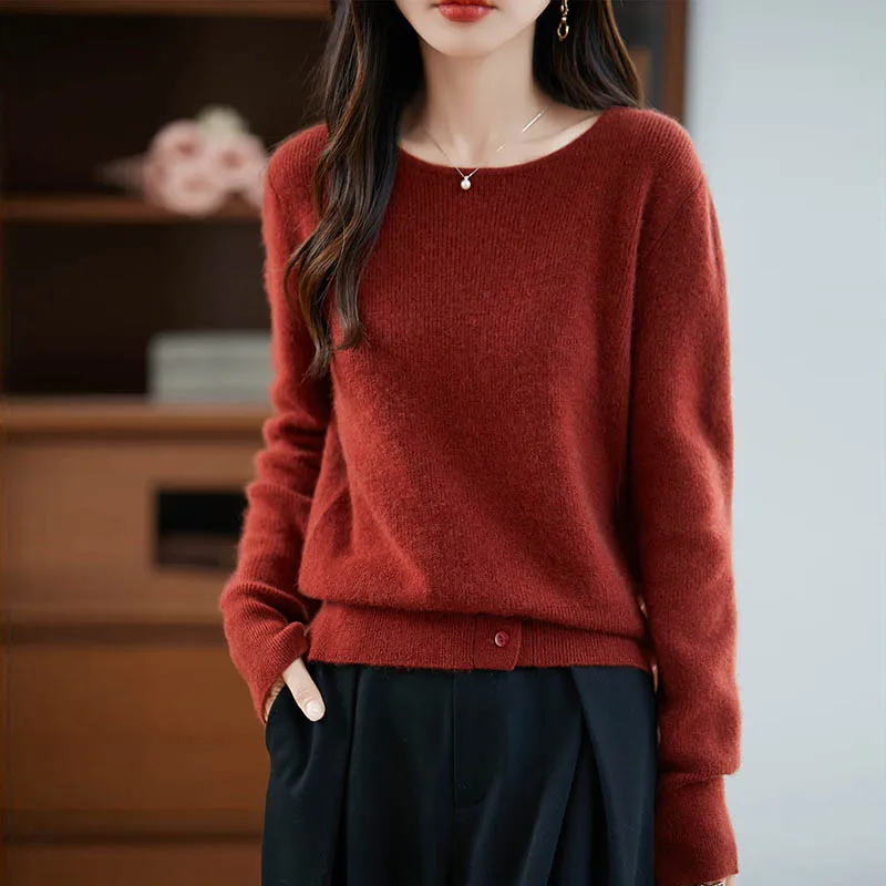 Женский свитер на осень-зиму, 100% мериносовый подол с плоским вырезом и разрезными рукавами-бабочками, кашемировый мягкий теплый свитер, корейские модные топы
