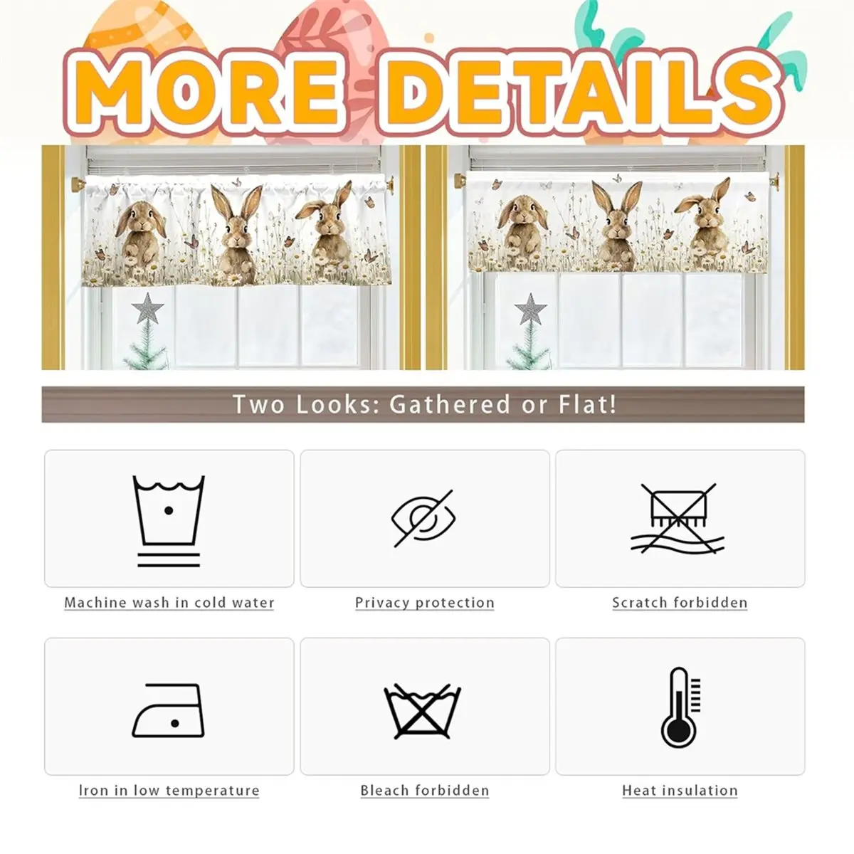 2026 New Easter Bunny Valances for 54x18 Inch Daisy Butterfly Flowers Spring Curtain Valance for Kitchen Bathroom