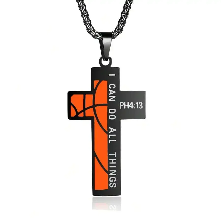 

Stainless Steel Basketball Cross Pendant Necklace For Men Hip Hop Punk Style