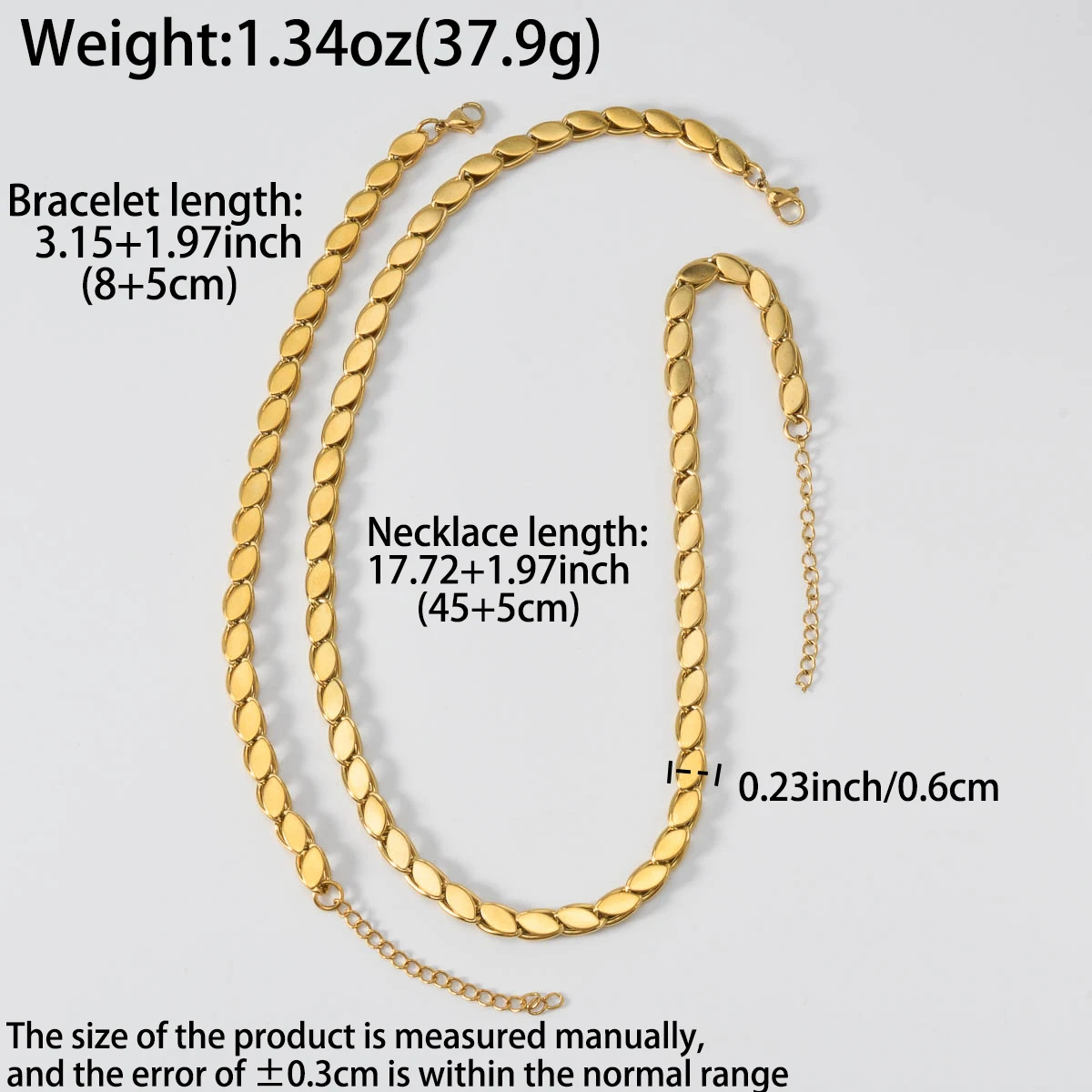 Stainless Steel Gold Plated Necklace Bracelet Set Street Urban Hip Hop Adjustable Chain Unisex Birthday Gift Trendy Jewelry