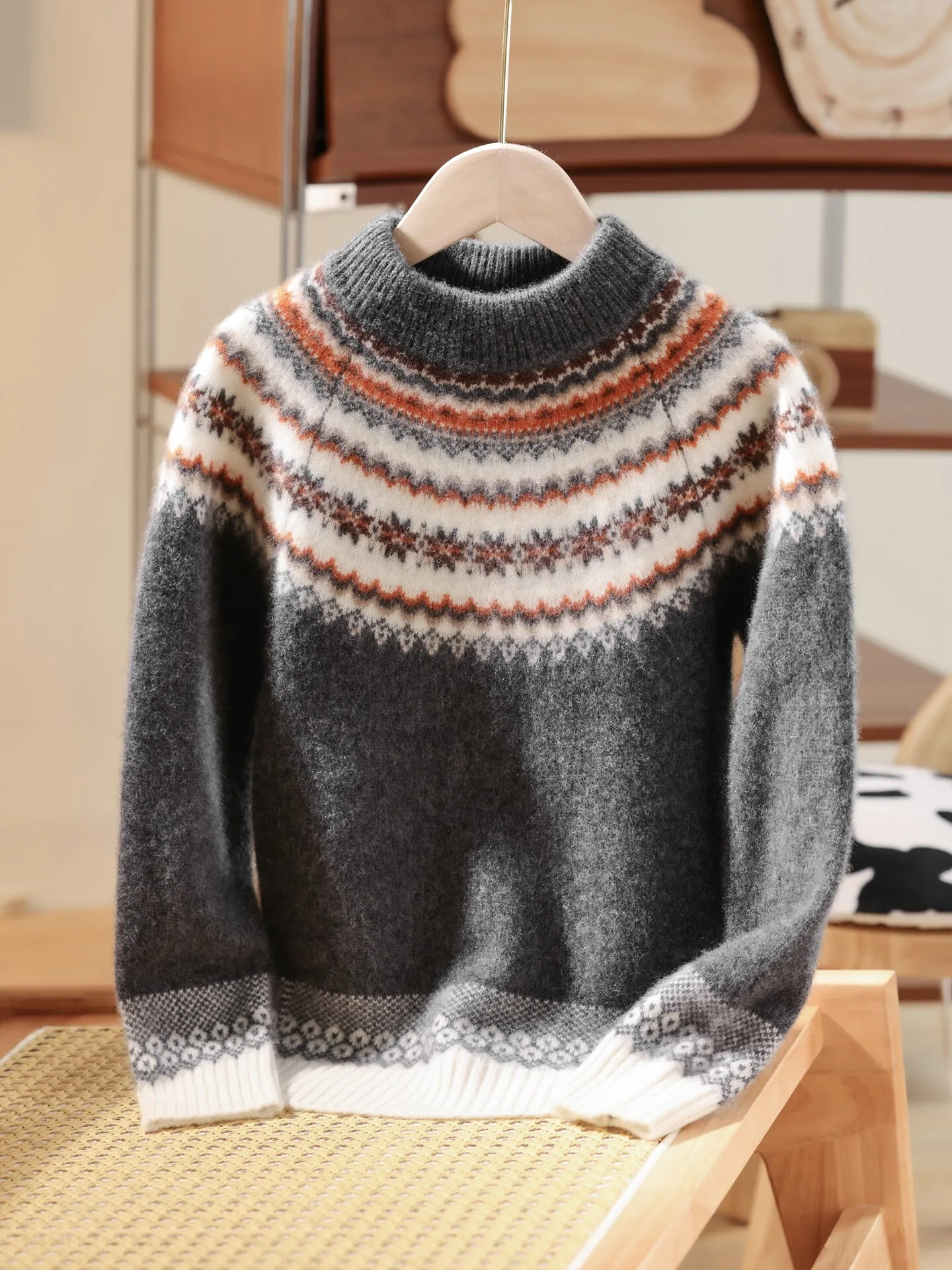 Suéter Fair Isle para Niñas y Niños, de Lana Merino, Grueso, de Color Sólido, para Invierno