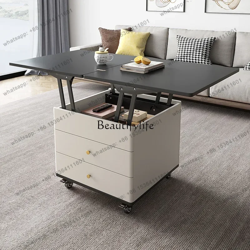 Customizable Small apartment lift coffee table dining table dual-purpose simple Nordic living room retractable folding tabl