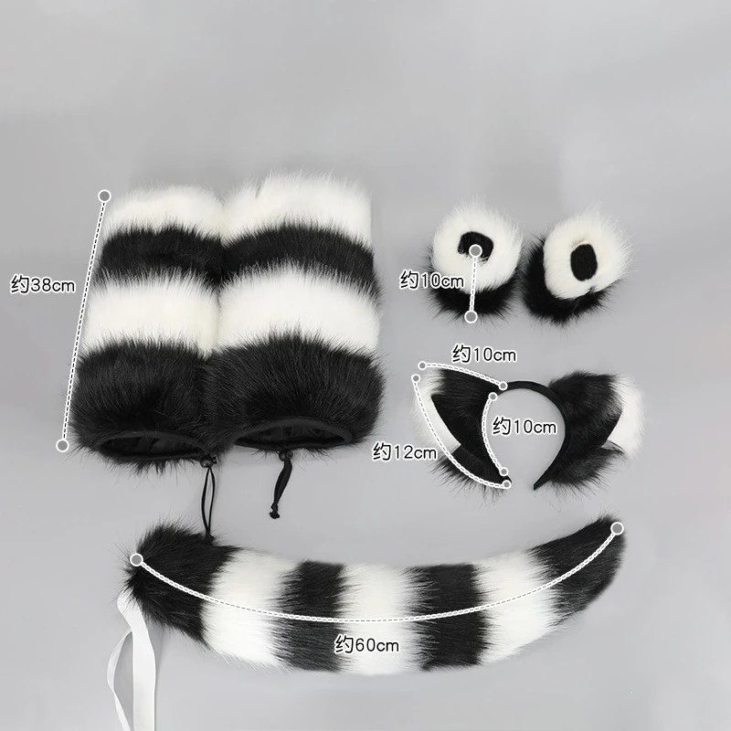 Gyaru Faux Fur Leg Warmer Winter Goth Striped Leg Warmers Y2k Knee High Socks Boot Cuff Slouch Socks JK Girl Boot Cover Hosiery view 2