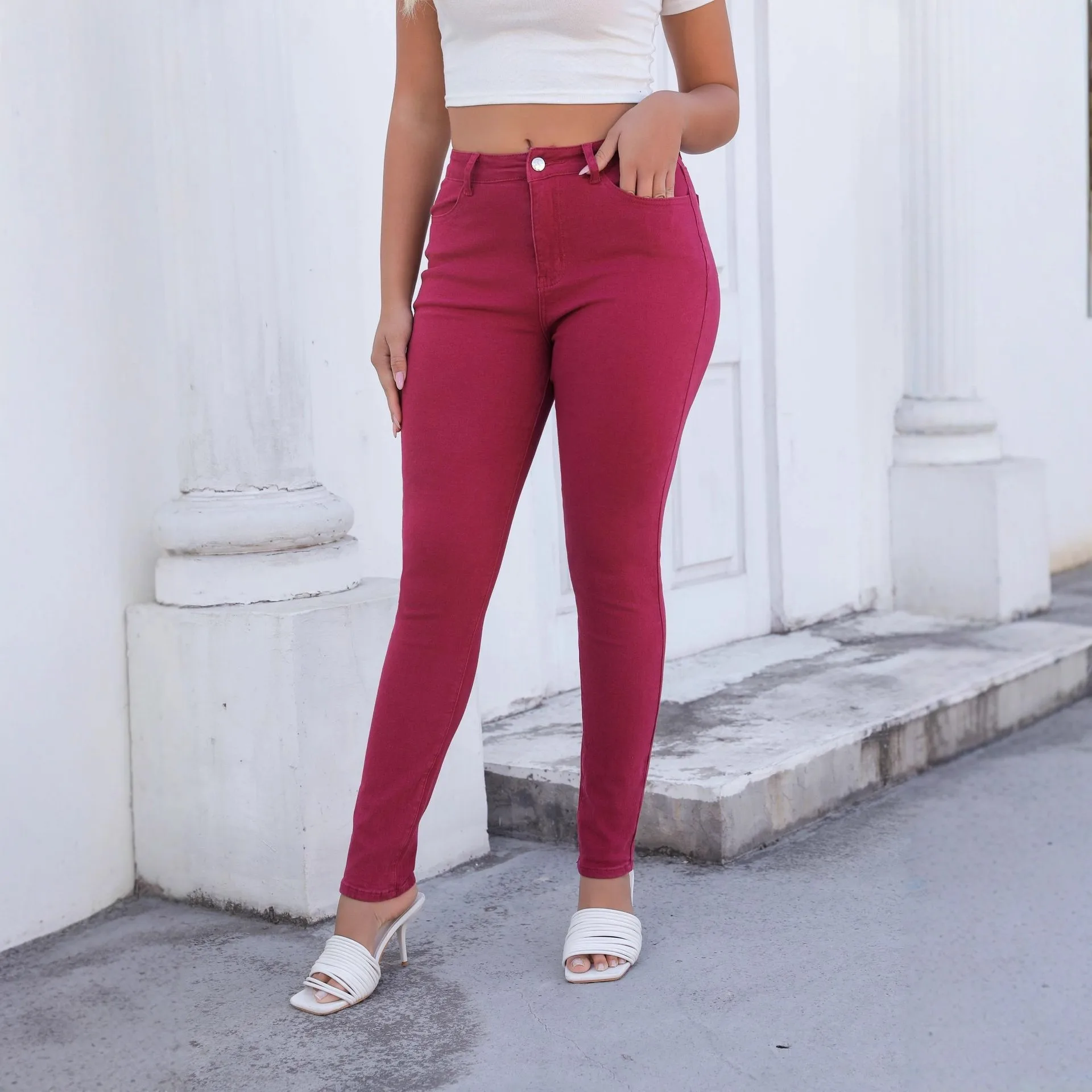 Washed Finish Pants Water Wash Full Length Street with Slim Fit Summer Edgy Street High Stretch Skinny Fit Acid Wash Women Jeans view 3