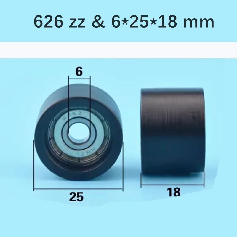 2 Pieces 6*25*18 mm Pelin Flat Plastic Wrap Plastic Embedded 626zz Bearing Pulley Bearing