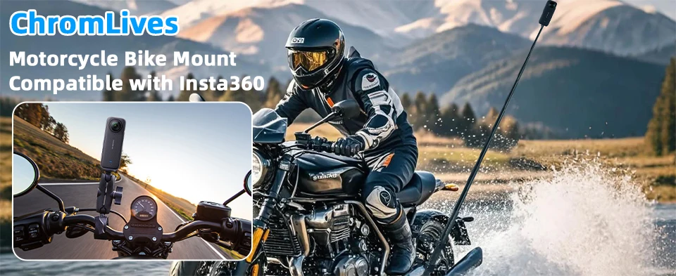 Motorrad-Halterungskit für Insta360 X5 X4 X3 X2 RS DJI GoPro Doppelklemme Lenker-Selfie-Stick für Insta 360 Halterungszubehör – Detail 1