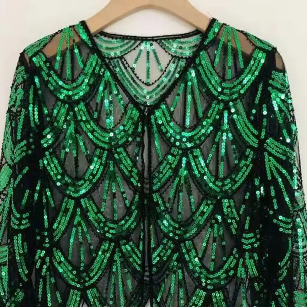 Sequin Pattern Jacket Elegant Women's Sequin Mesh Cardigan with Half Sleeves V Neck Symmetric Design for Prom Formal Occasions