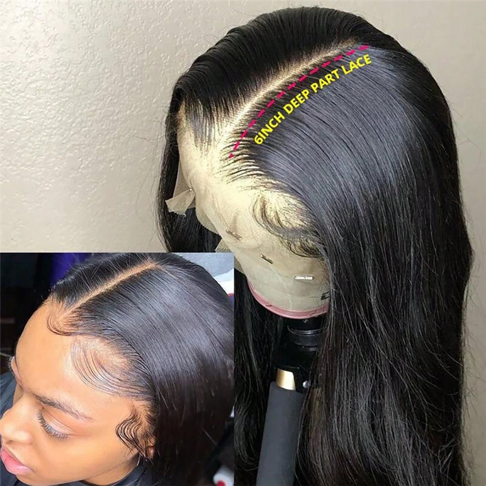 34 Inch 13x4 HD Bone Straight Lace Front Wigs Human Hair 250% Density 13x4 Transparent Lace Frontal Wig For Women Brazilian Remy Human Hair Preplucked With Baby Hair Natural Black Color