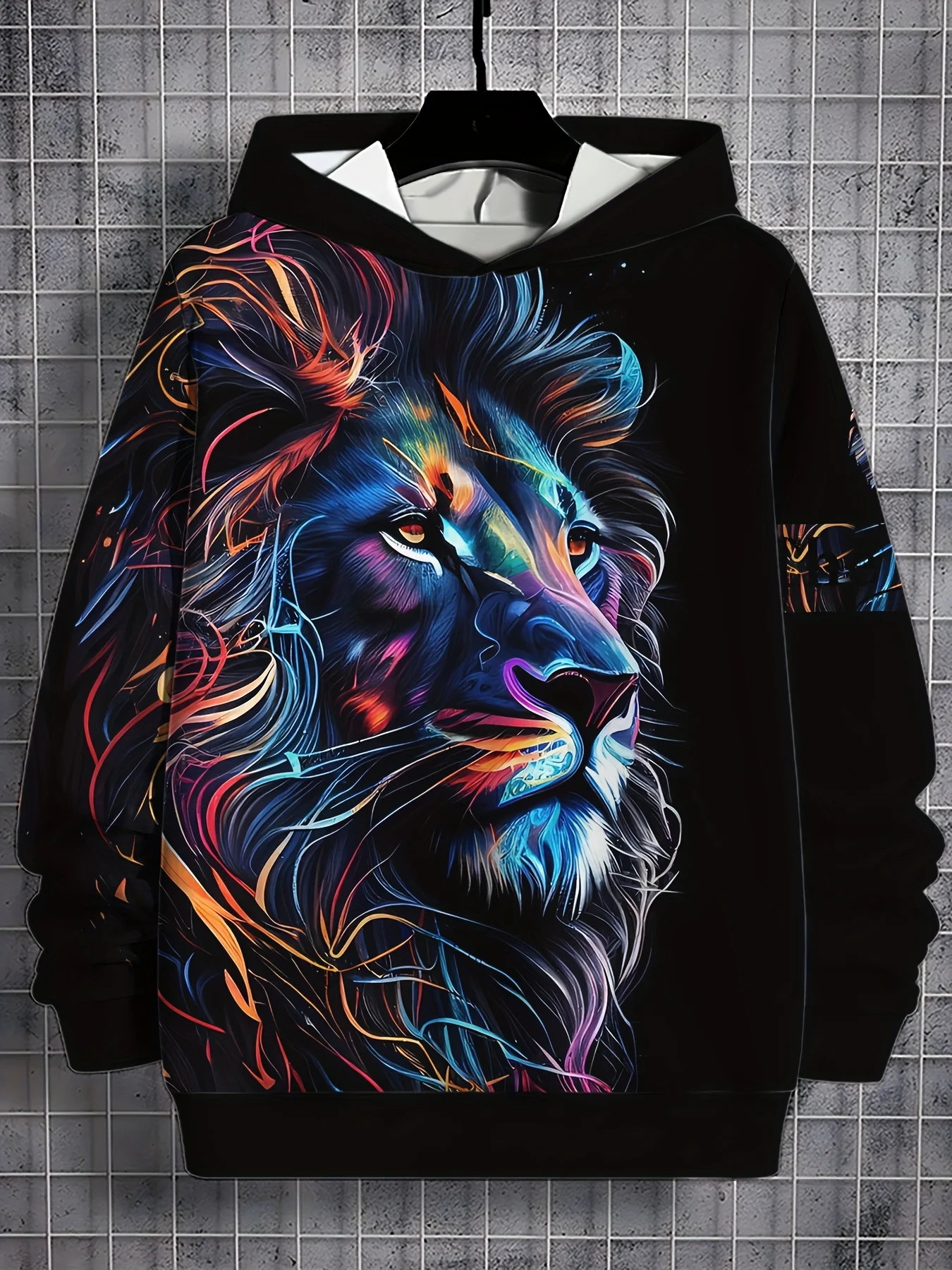 

Men's 3D Printed Lion Hoodie Casual Polyester Fabric Slightly Elastic Animal Pattern Long Sleeve Hoodie family matching outfits