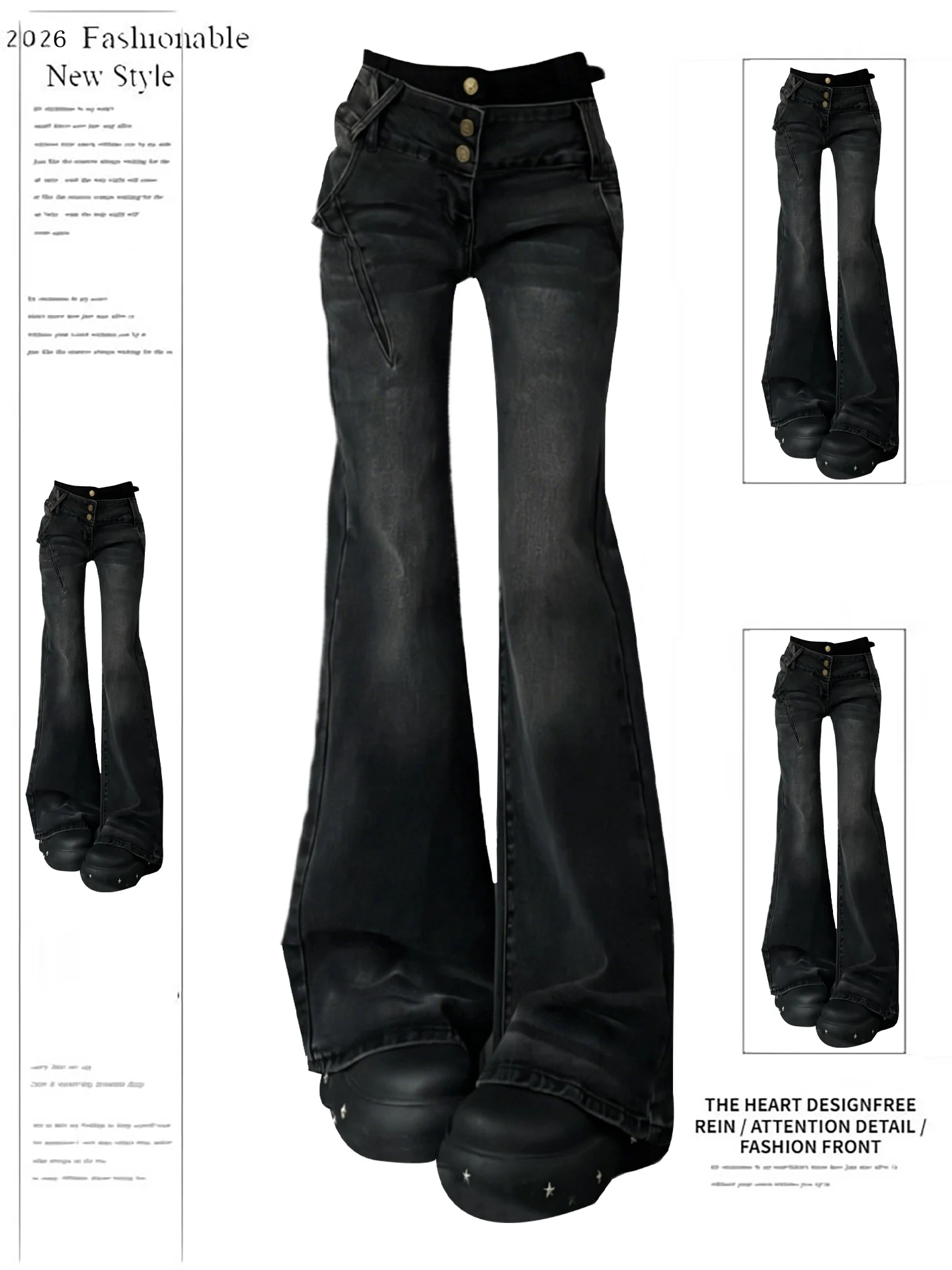 

Low Waist Bell Bottom Denim Jeans for Women Spring Autumn New Style Slim Fit Black Versatile Slimming Pants Micro Flare