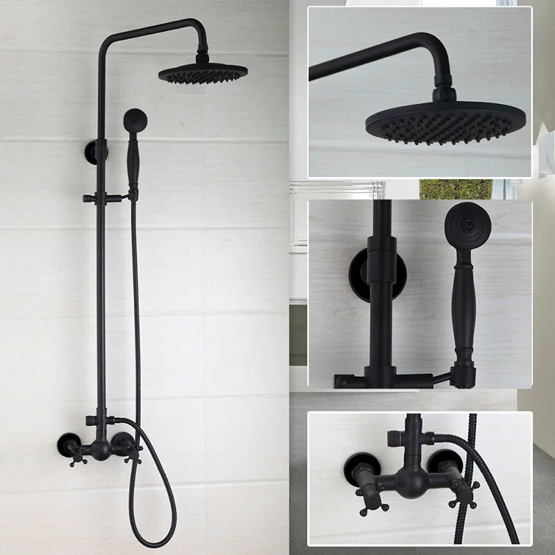 Imagem -02 - Jieni Polegada Matte Black Bath Shower Faucet Mão Spray Mangueira Chuva Chuveiro Cabeça Banheira Maneiras Controle Shower Conjunto Mixer Faucet