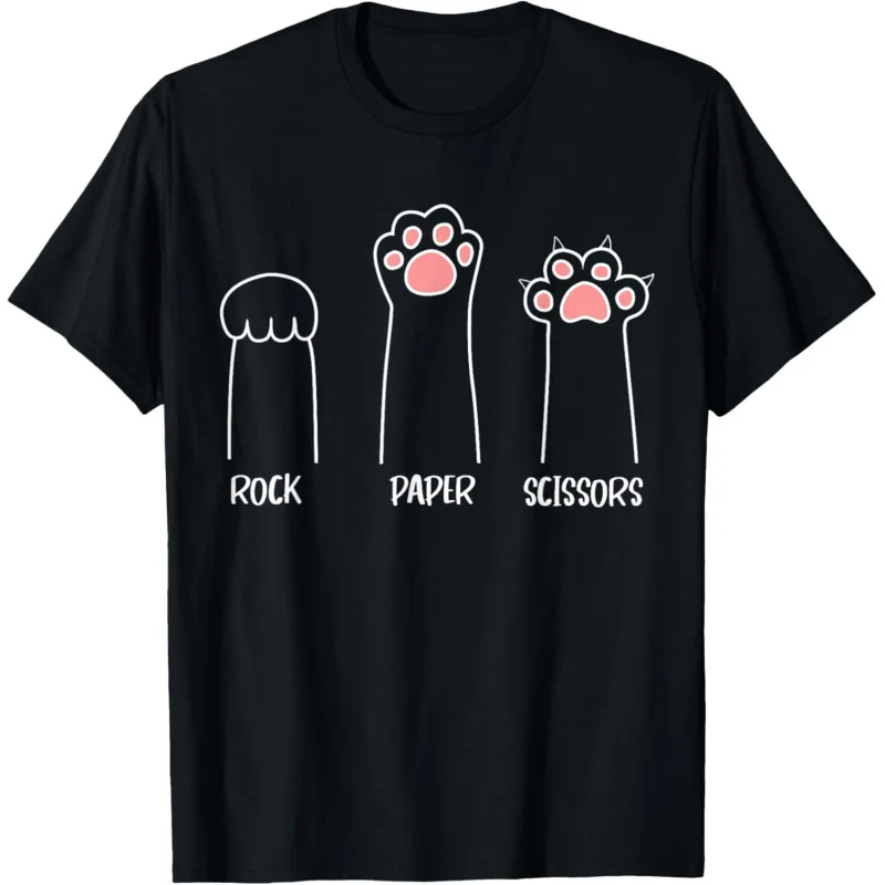 Rock Paper Scissors Hand Game Cute Paw Funny Cat T-Shirt