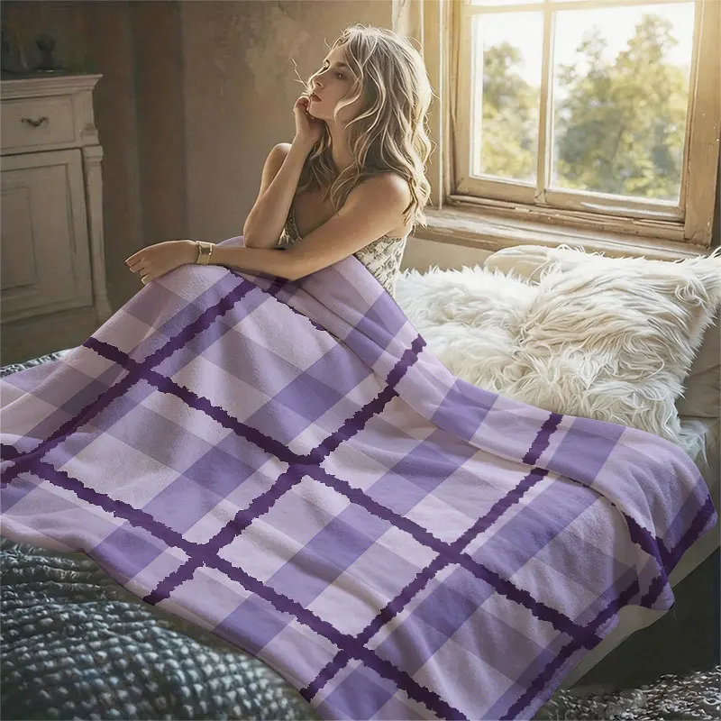 Lavender Rough Gingham Flannel Blanket Warm Soft Halloween Christmas Decorative Couch Warm Cozy All-Season Gift