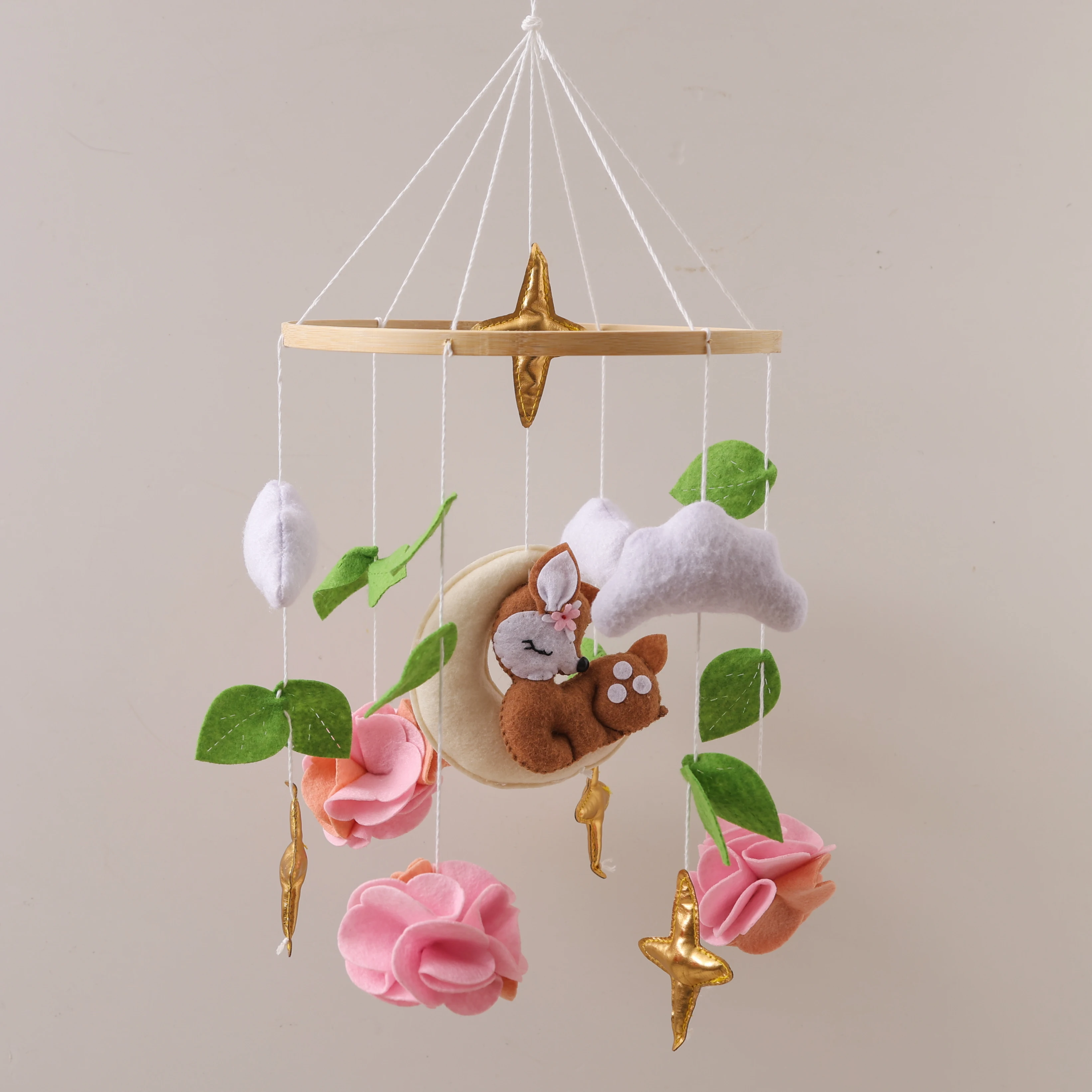 

Fox-Shaped Baby Moving Bed for Sitting & Stacking - Handmade Felt with Soft Pastel Colors, Golden Accents & Rabbit Ears - Portab
