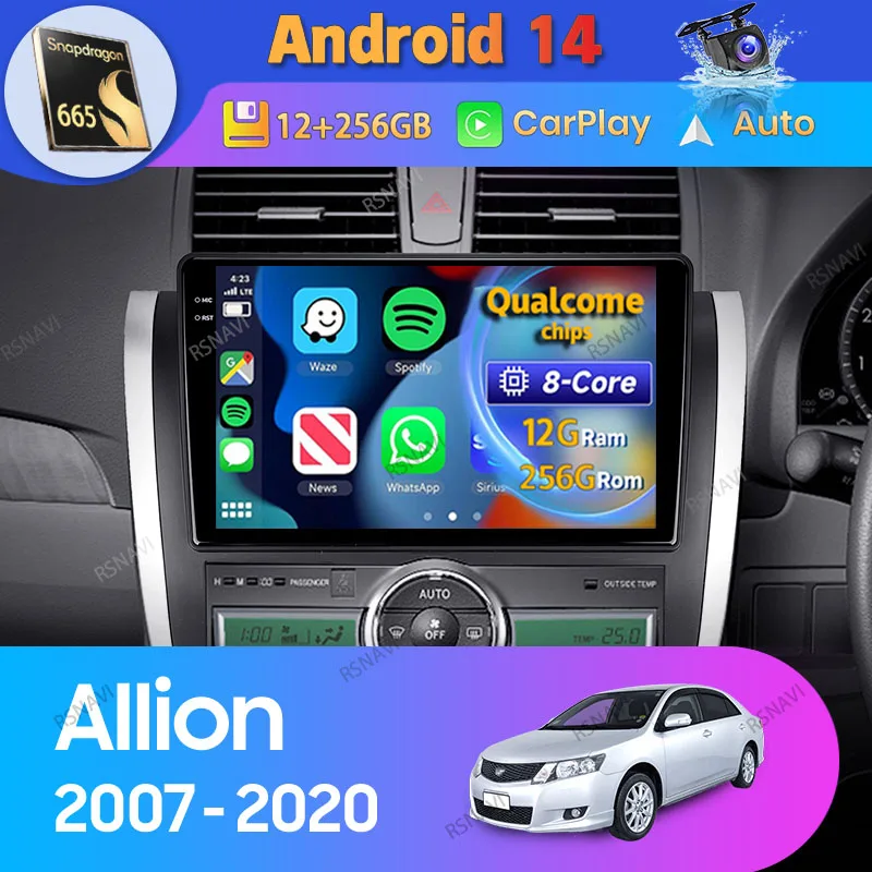 Android 14 Carplay Auto For Toyota Allion T260 2007 - 2020 Right hand drive Car Radio Navigation GPS Video 2Din Stereo Player BT