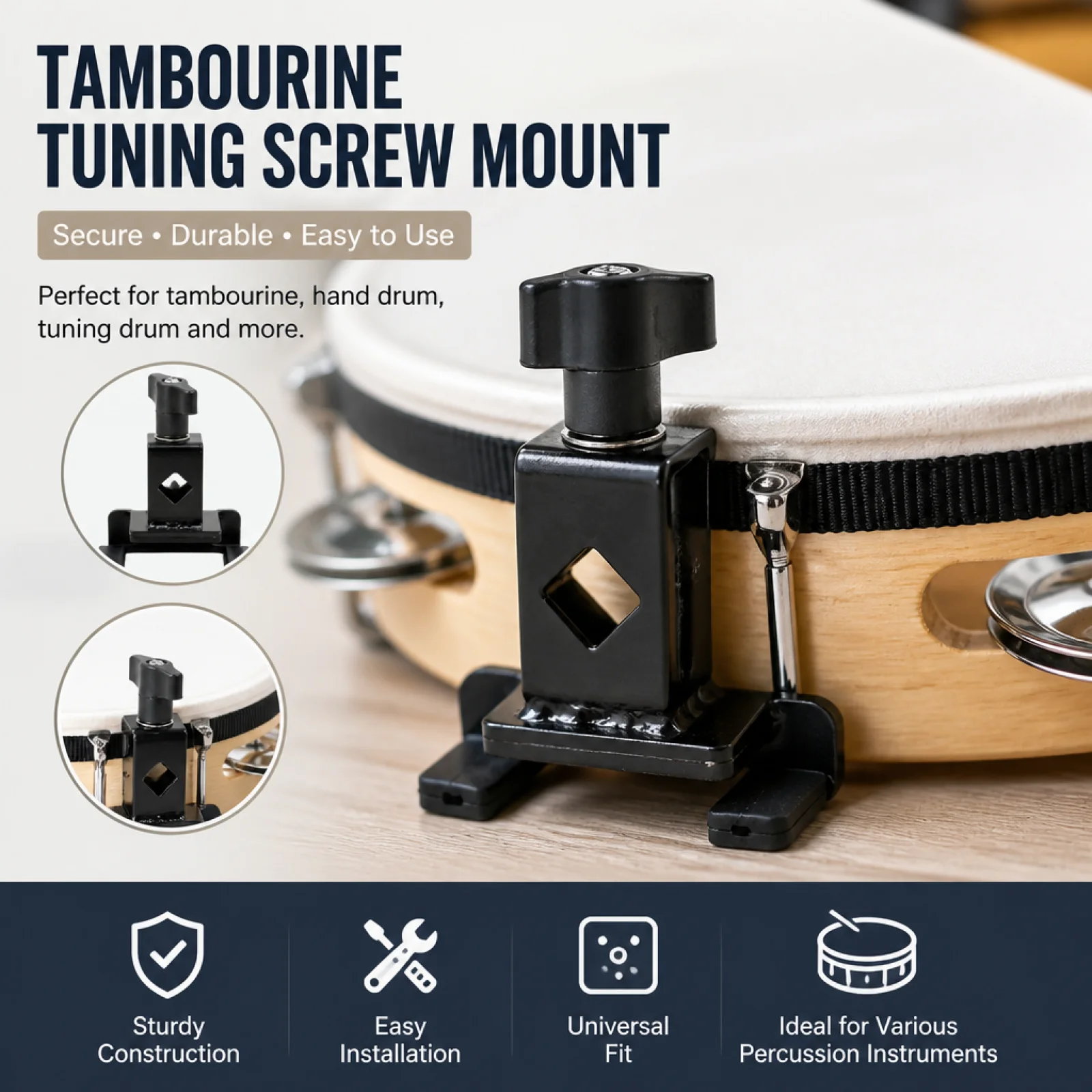 Tambourine Bracket Adjustable Hand Drum Bracket Easy to Install Drum Holder with Clamp for Percussionists, Drummers, Stage