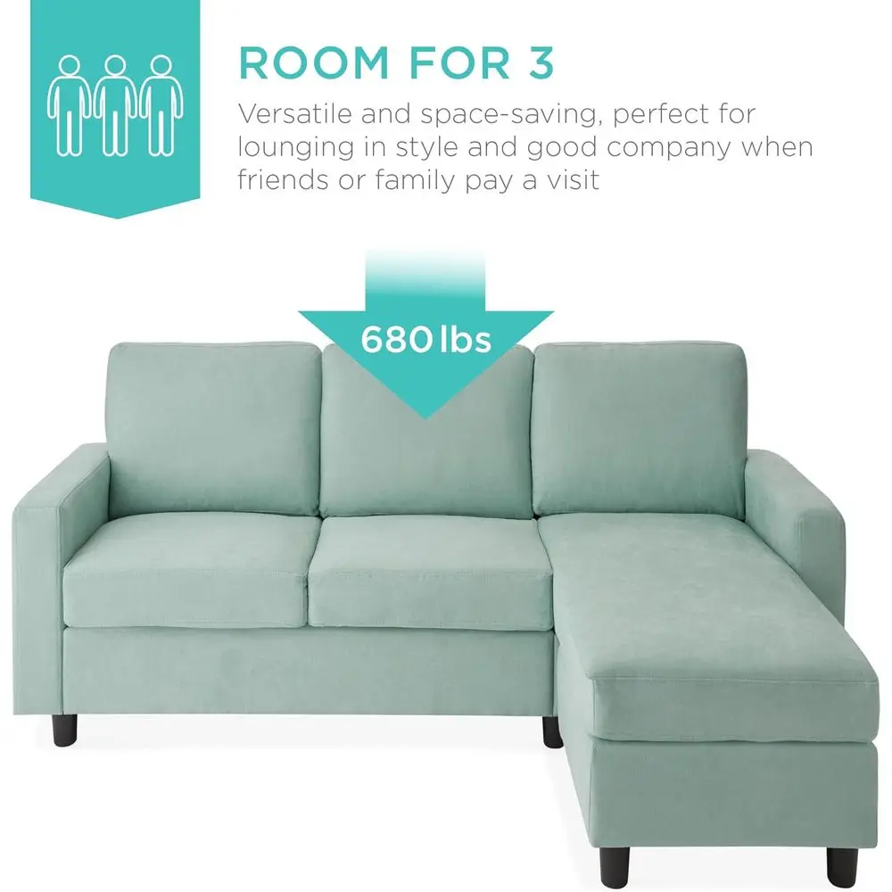 أريكة أكوا تشيس لاونج المقطعية للمنزل والنوم والمساحات المدمجة - 3 مقاعد، على شكل حرف L، مسند ذو وجهين، سعة 680 رطل