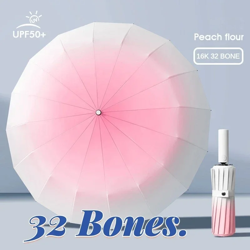 32 Bone Automatic Gradient Umbrella for Men Women Large 3-Fold Windproof Waterproof Sunshade UV Protection Umbrella