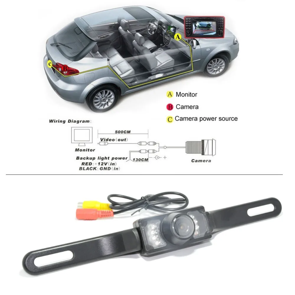 Plate Infrared Night Vision 120 Degree Visible Range Car Rear View Backup Reverse Parking Camera Color CMOS Waterproof License