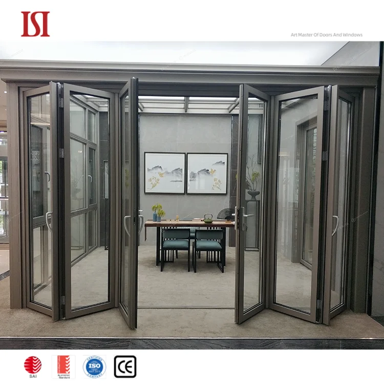 Top Brand Modern Aluminum Alloy Folding Glass Door Manual Control Safety for Kitchen Living Room Villa Foldable Opening Method