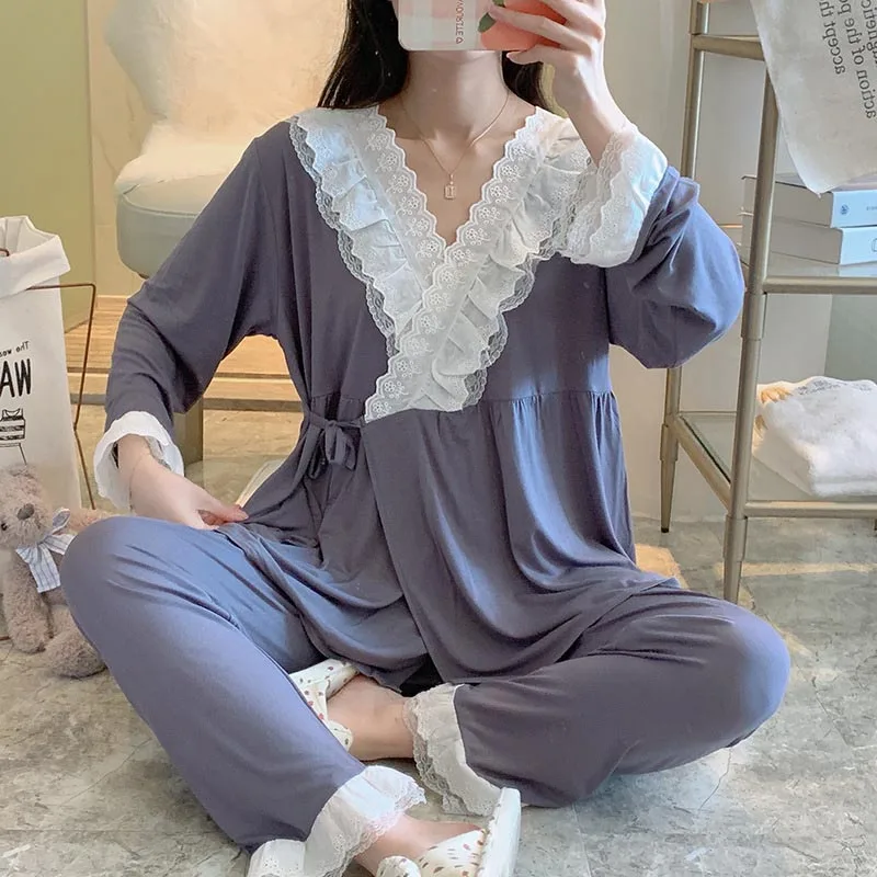 

Maternity Modal Pajamas Homewear Sets Across V neck Feeding Pajamas for Pregnant Women Pregnancy Home Hospital Night Wear