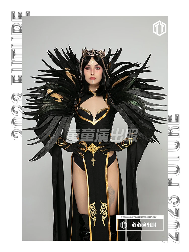 Dark Angel Dance Beauty Opening Gogo Performance Dress Female Feather Black Bar Show Party Lead Costume