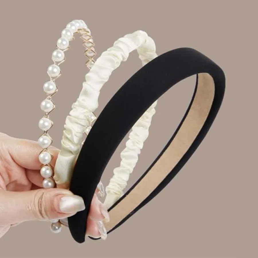 3 Pack Headbands for Women Girls Fashion Pearl Hairband Trendy Wide Head bands Non Slip Hair Accessories