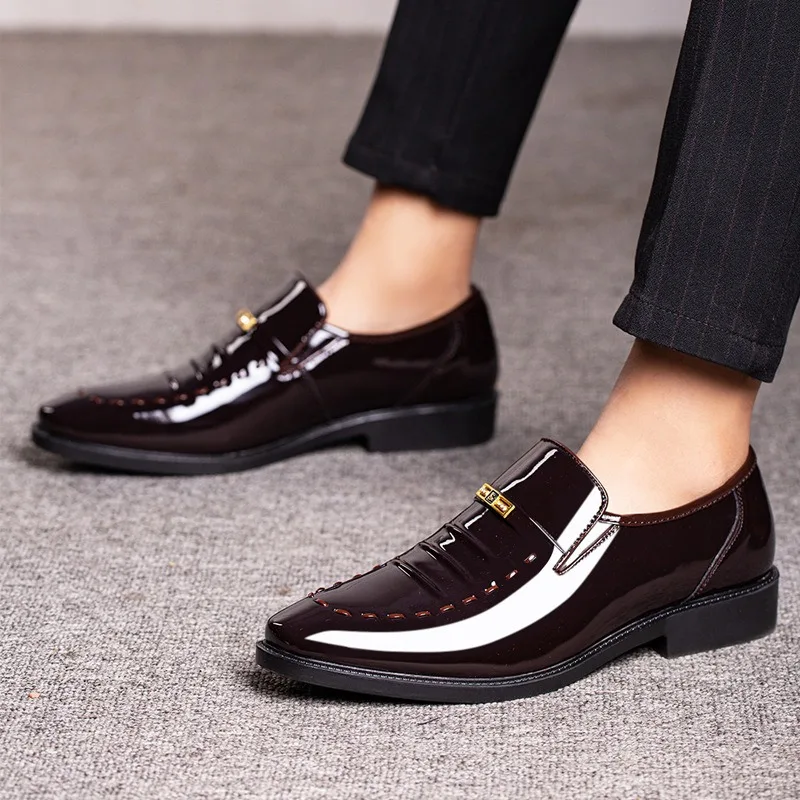 

size 38-49 elegant dress loafers shoes for man patent leather formal shoes for man slip on casual business office shoes man