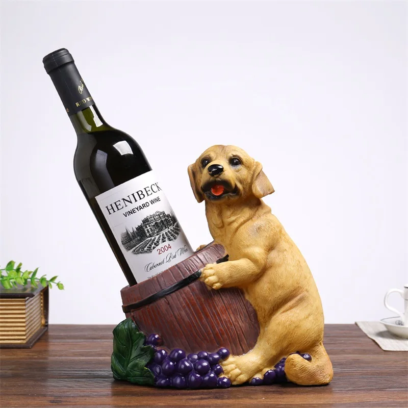 

Cute Labrador Wine Holder Decorative Resin Puppy Statue Cask Bottle Rack Champagne Home Barware Pub Ornament Craft Furnishing