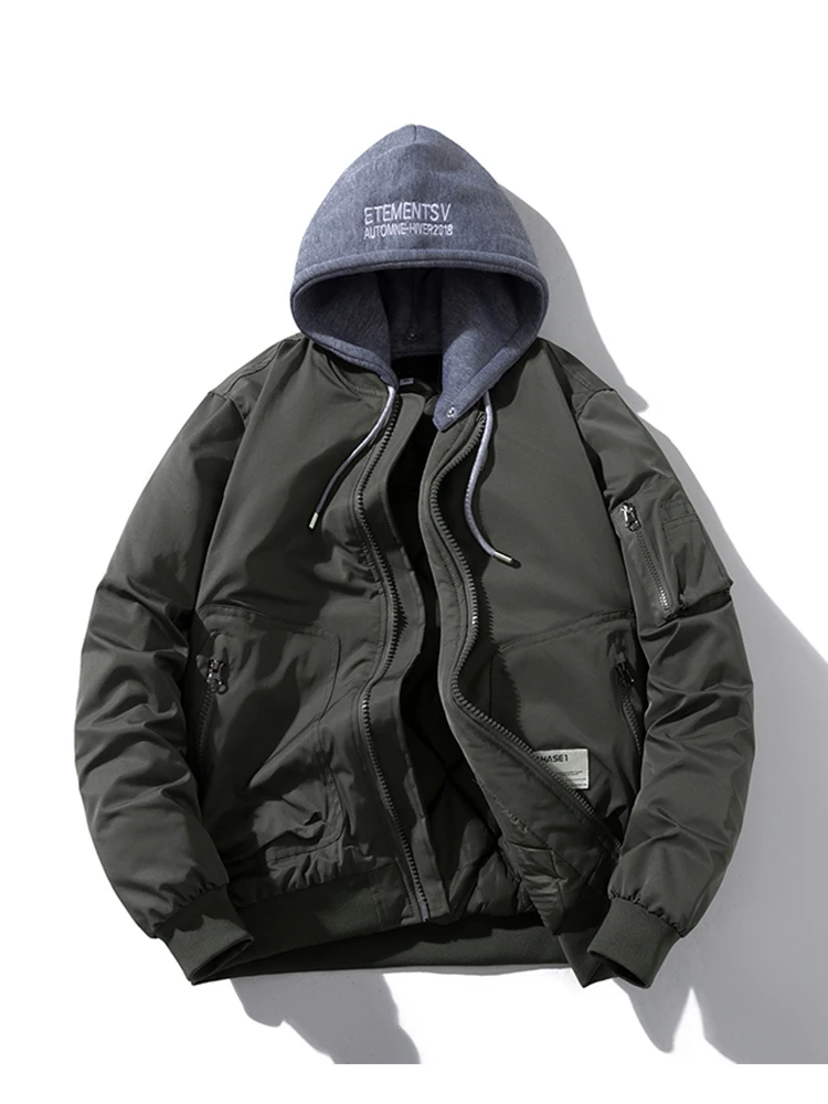 Thickened Cotton Pilot Jacket MA1 Baseball Style Men's Winter Coat Couple Matching Green Workwear Outerwear Casual Leisure
