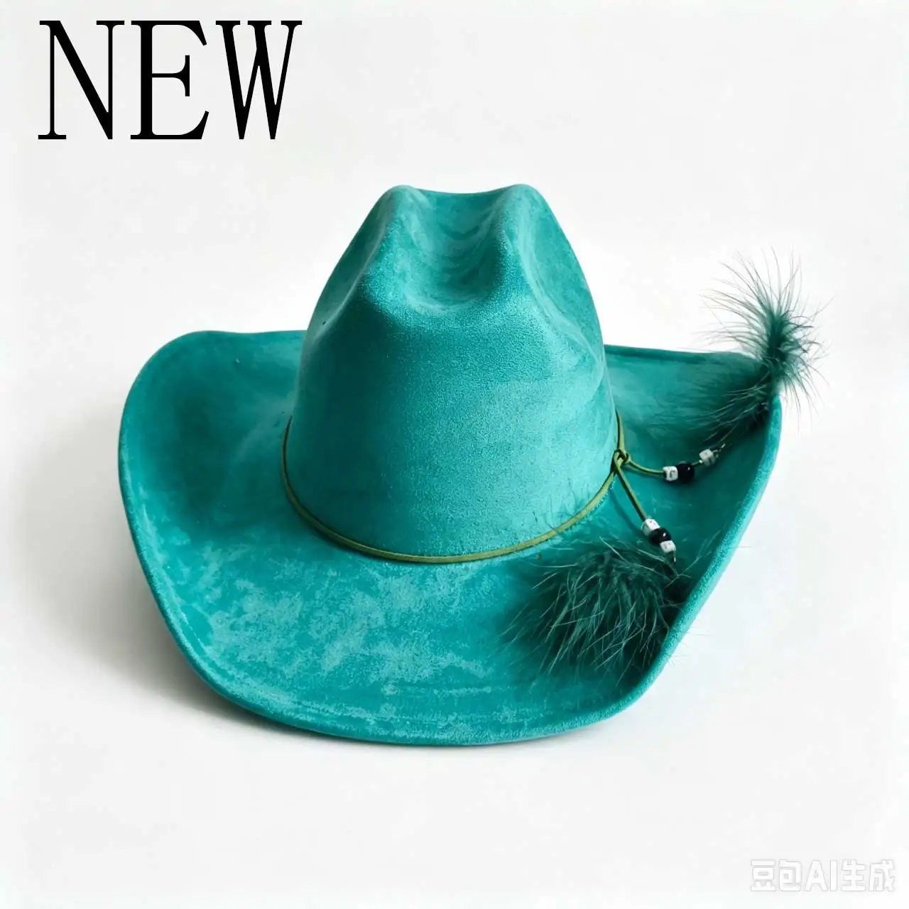 Turquoise Western Vegan suede cowboy hat feather accessories  jazz panama hat unisex women's hat wide brim cowboy hat ковбойска