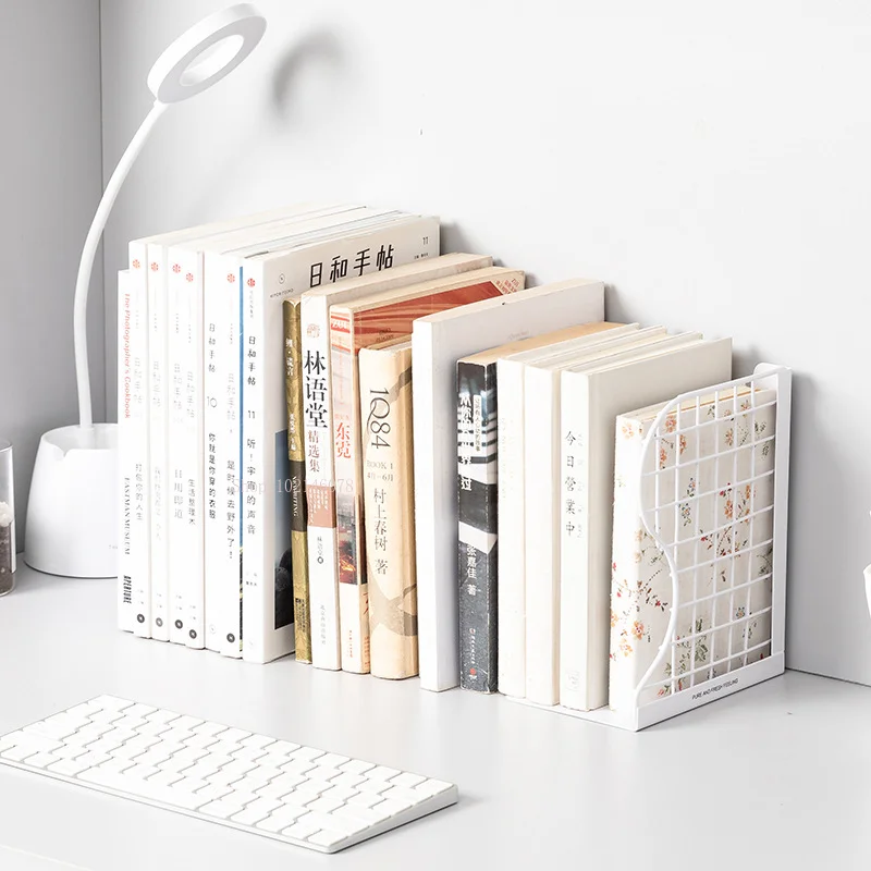 Simple Book Shelf Stand Retractable Wrought Iron Mesh Folding Book Baffle Book Holder Thickened Ins Wind Desktop Book Storage