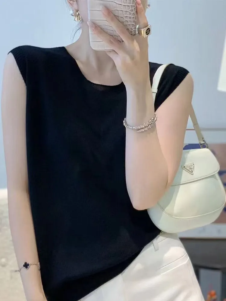 여성 니트 스트랩 베스트 스퀘어 칼라 슬림 탑 캐주얼 루즈핏 이너웨어 수트용 초가을 신상품