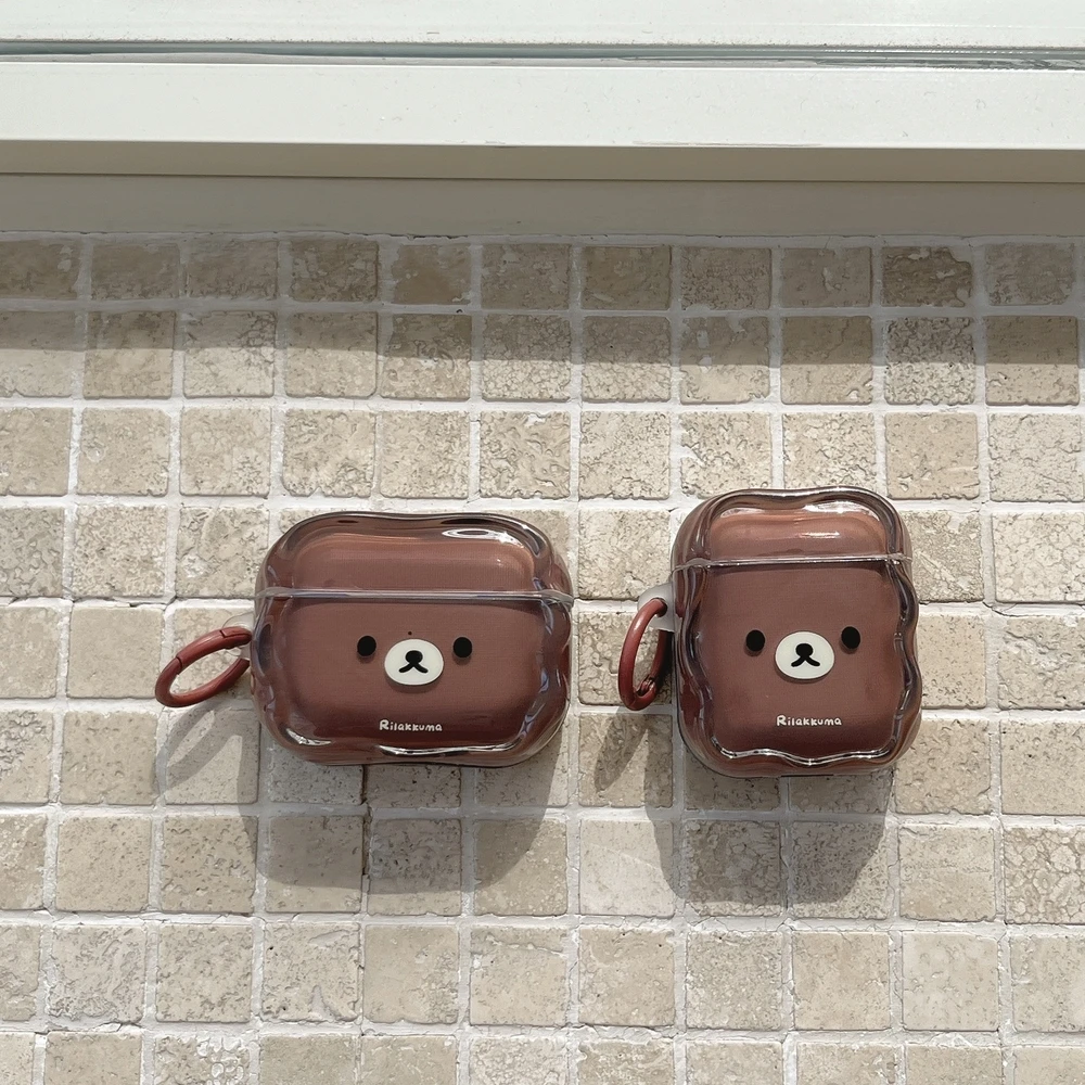 Cute Cartoon Rilakkuma Bear Earphone Case For Airpods 4 Pro 3 2 1 Wireless Bluetooth Headset Protective Cover With Keychain view 4