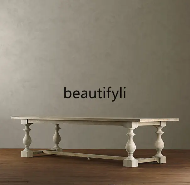 

American-style Vintage Solid Wood Dining Table and Chair Set Retro Conference Table European-style Office French-style Work Desk