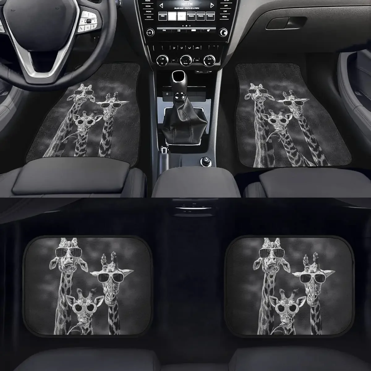 Funny Giraffe with Sunglass Pattern Auto Interior Carpet Floor Mats for Car Auto Universal Fit Front Rear Full Interior