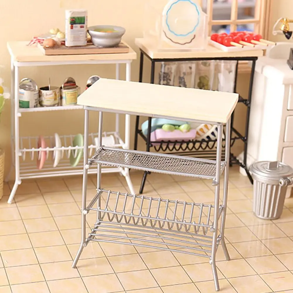 ドールハウス、ディスプレイラック、ミニチュア家具、木材、金属、スタンドシーン、キッチンシーン用の錬鉄製本棚