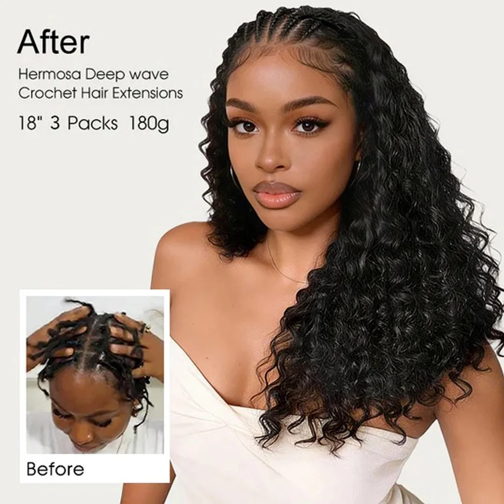 Deep Wave Feather Crochet Braid Natural Black Human Hair Extensions Deep Wave Feather Human Crochet Hair For Women Pre-Separated & Pre-Fluffed Feather Crochet 100% Human Hair Extensions Soft Natural Look Lightweight & Tangle-Free - view 5