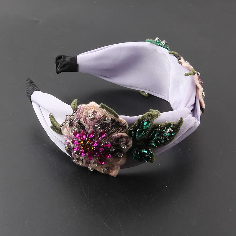 Headwear New Fashion Wide-Brimmed Fabric With Rhinestone Flowers Light Luxury Headband Ladies Photo Street Shooting Hairpin 873