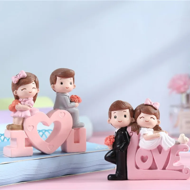 Wedding Bride And Bridegroom Figurines Valentine's Day Couple Resin Doll Miniatures Crafts Wedding Cake Toppers Baking Supplies