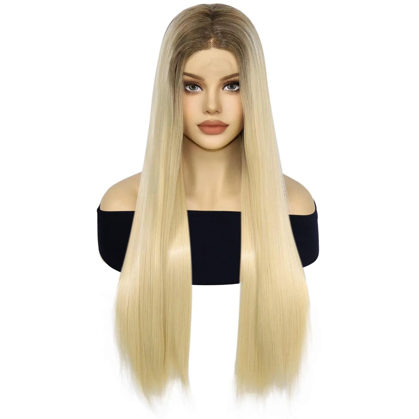 

Synthetic 13*3.5*1 Straight Blonde 30 inch Long Lace Front Wig Natural Fashionable Sexy Women Dress Up Wig