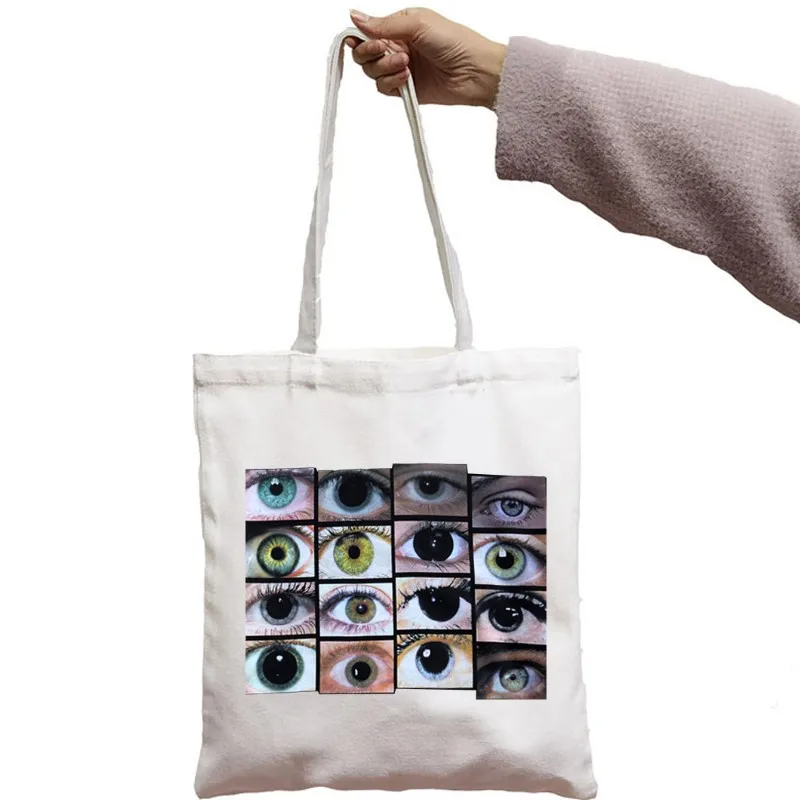 High Street New Big Capacity Urban Shoulder Bag Punk Shopper Gothic Eye Print Canvas Tote Bag Vintage Fashion Teenage School Bag