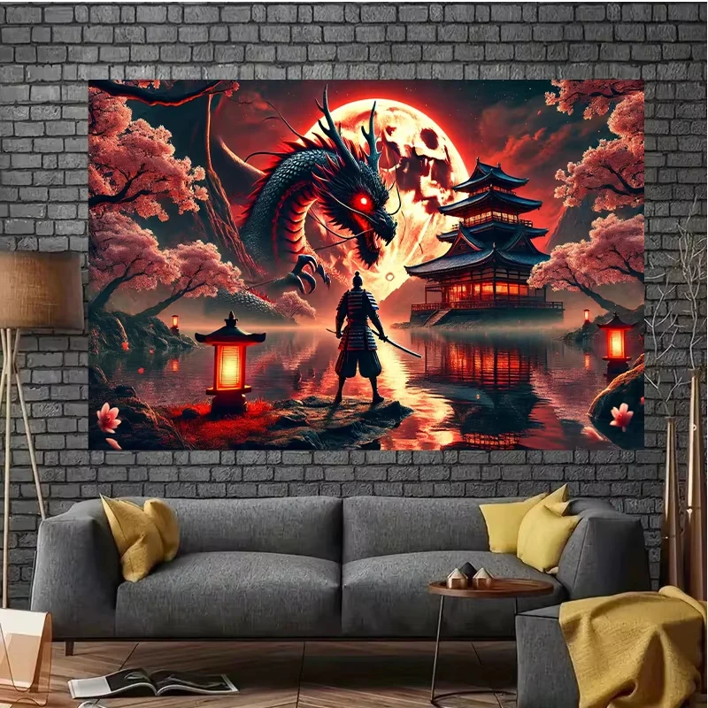 

Jigsaw Puzzle Japanese Samurai Vs Dragon Red Moon Sakura Temple Fantasy Art For Adults Great Family Fun Brain Teaser Gift