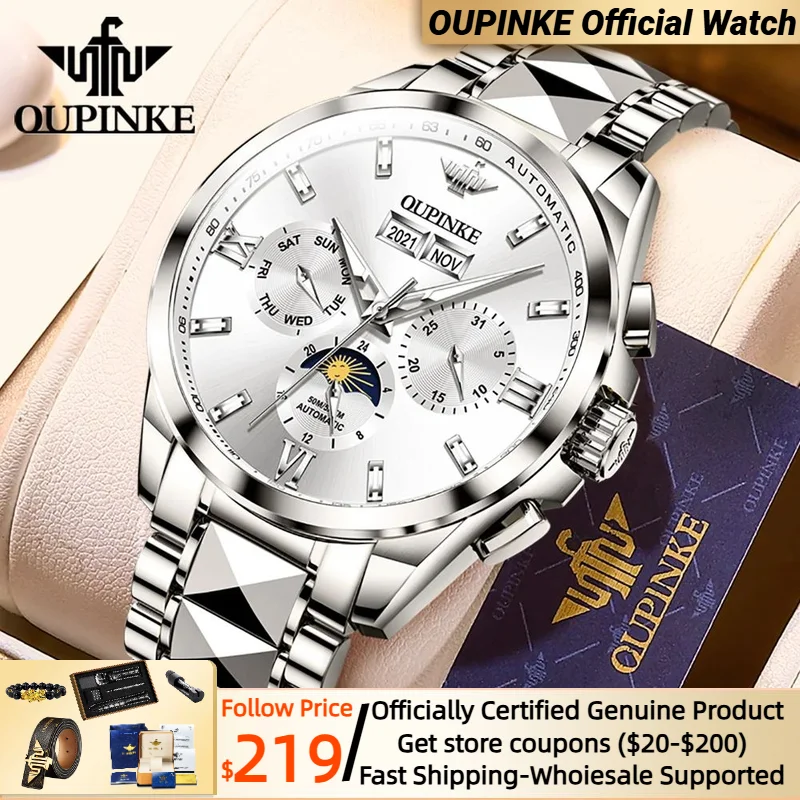 

OUPINKE Men's Watches Multifunctional Calendar Moon Phase Waterproof Luminous Automatic Mechanical Wrist watch for Men Business