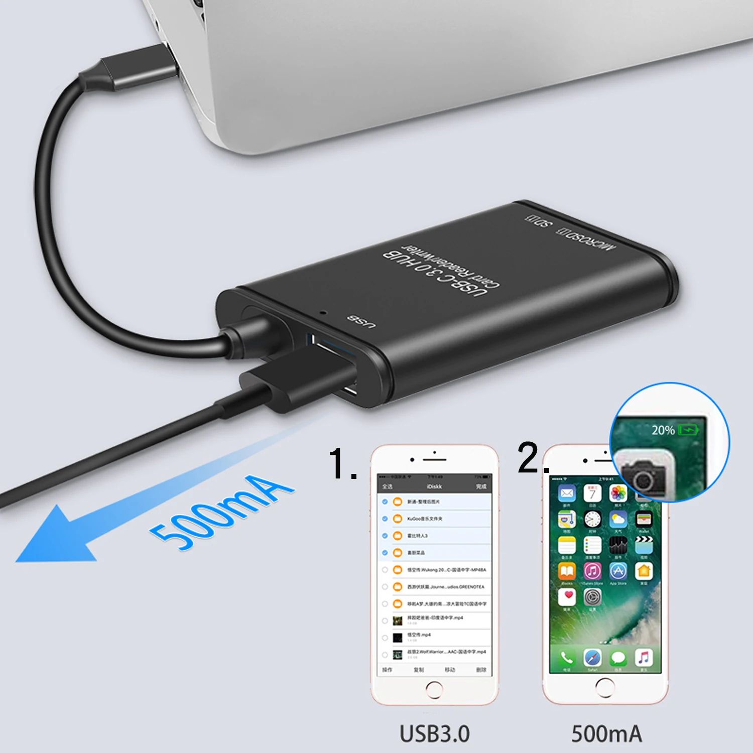 Pembaca Kartu SD/TF OTG USB3.0 Tipe C untuk Ponsel Android, Adaptor Kecepatan Tinggi 2-In-1 Mendukung SDXC/SDHC/TF & Transfer Data OTG Seluler