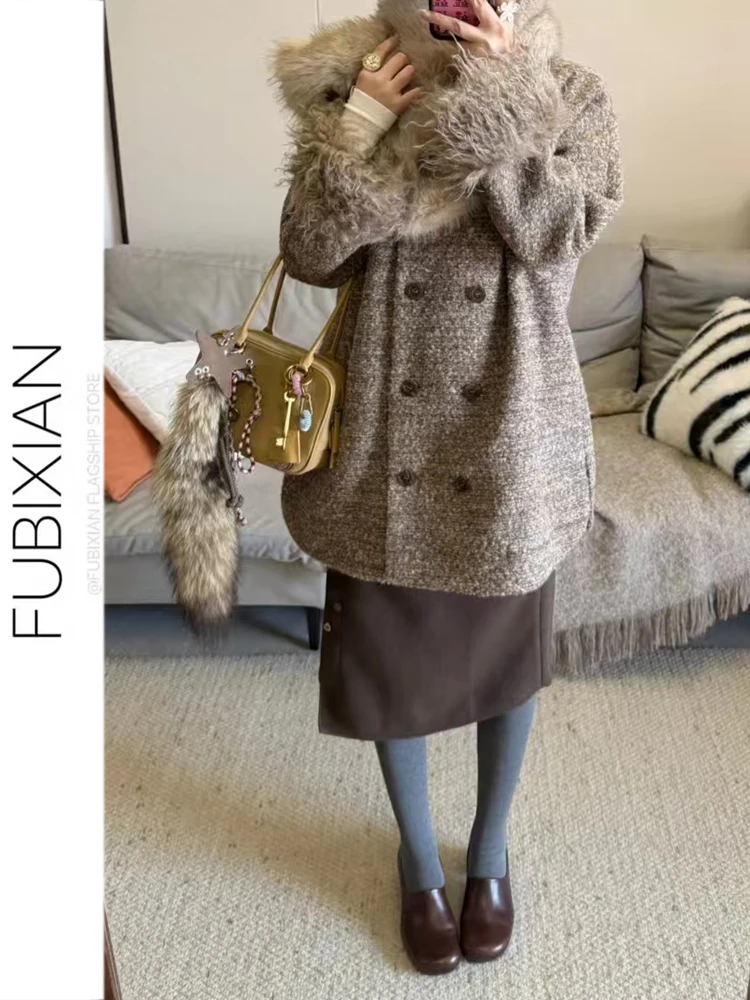 Retro Flutton Midi-rok voor dames Herfst Winter Bruin Afslankend Veelzijdig Zacht temperament Lange rok Hoge taille Stra...