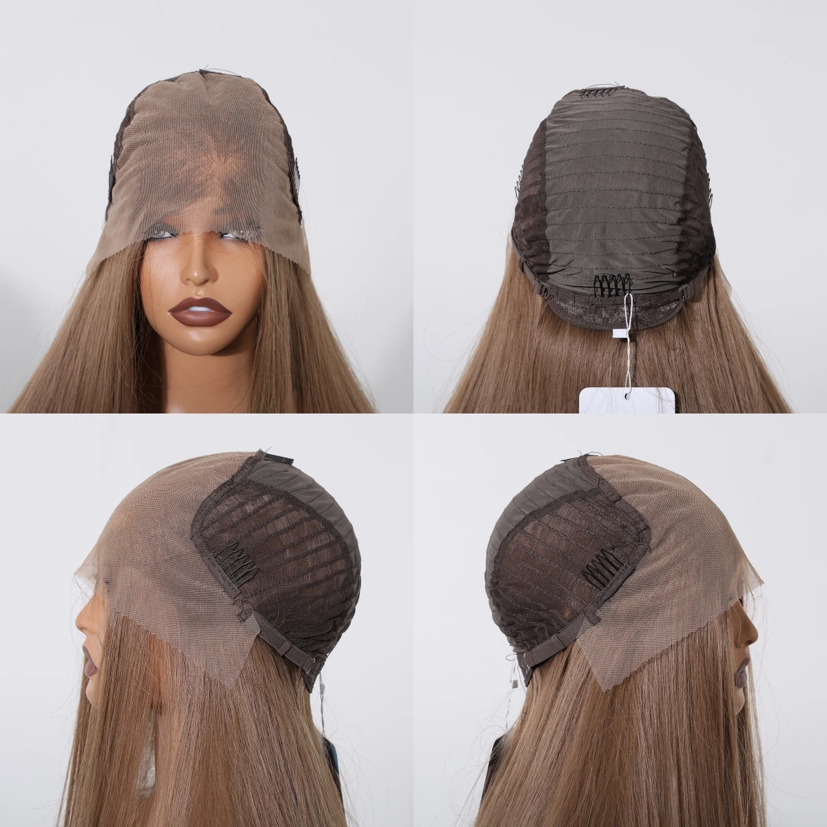 13*6 Flax Brown Lace Frontal Synthetic Wig Long Straight Middle-part Fake Hair For Women Daily Use Natural Heat Resistant Wig