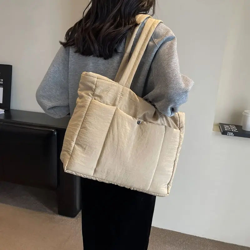 

Korean Version Autumn Winter Large Capacity Down One-shoulder Backpack Female Student Class Handbag Leisure Commute Tote Bag