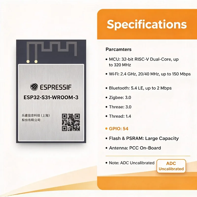 ESP32-S31-WROOM-3-N16R16V Multiprotocol AIoT Module 32 Bit RISC-V Wi-Fi 6 Bluetooth 5.4 54 GPIO Smart Devices Screen HMI